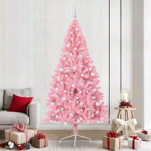 vidaXL Artificial Pre-lit Christmas Tree with 300 LEDs Pink 240 cm PVC