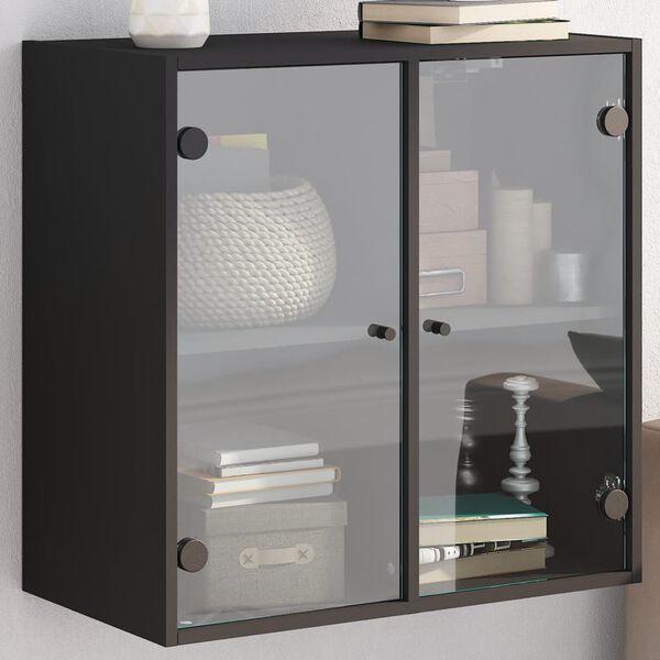 vidaXL Wall Cabinet with Glass Doors Black 68x37x68.5 cm
