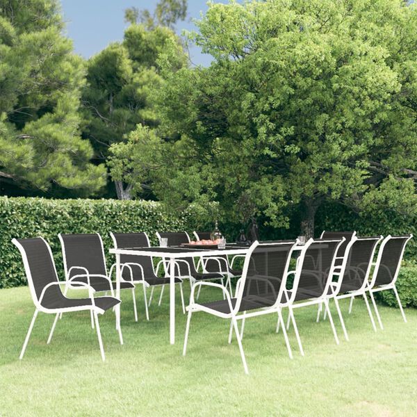 vidaXL 11 Piece Outdoor Dining Set Steel Black