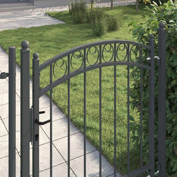 vidaXL Fence Gate with Lock Grey 150 x 100 cm Powder-coated steel
