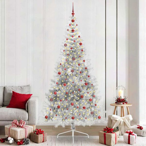 vidaXL Artificial Pre-lit Christmas Tree Silver 240 cm PET