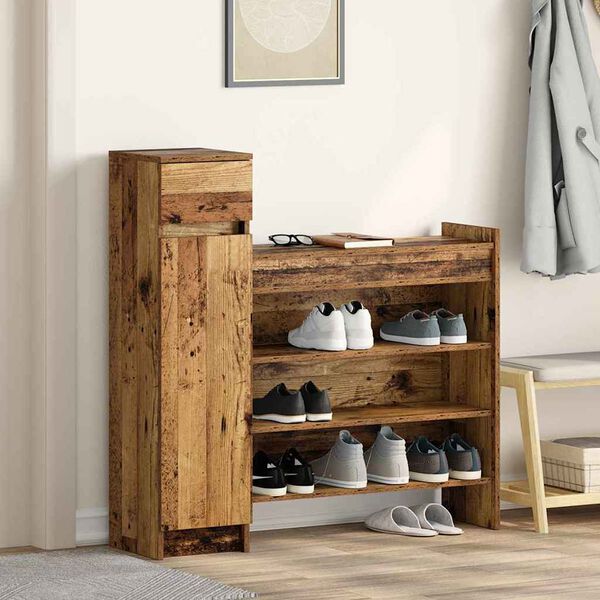vidaXL Shoe Cabinet Old Wood 100.5 x 28 x 100 cm Engineered Wood