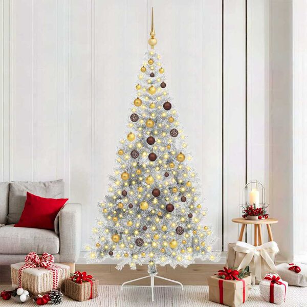 vidaXL Artificial Pre-lit Christmas Tree Silver 210 cm PET