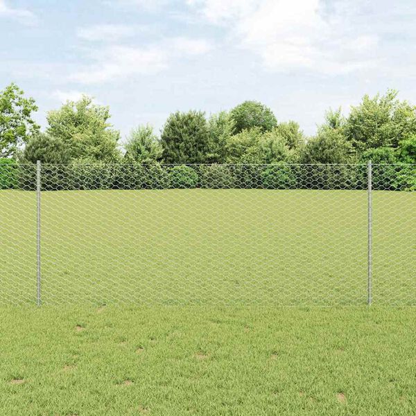 vidaXL Fence with Post Silver 1 x 50 m Steel
