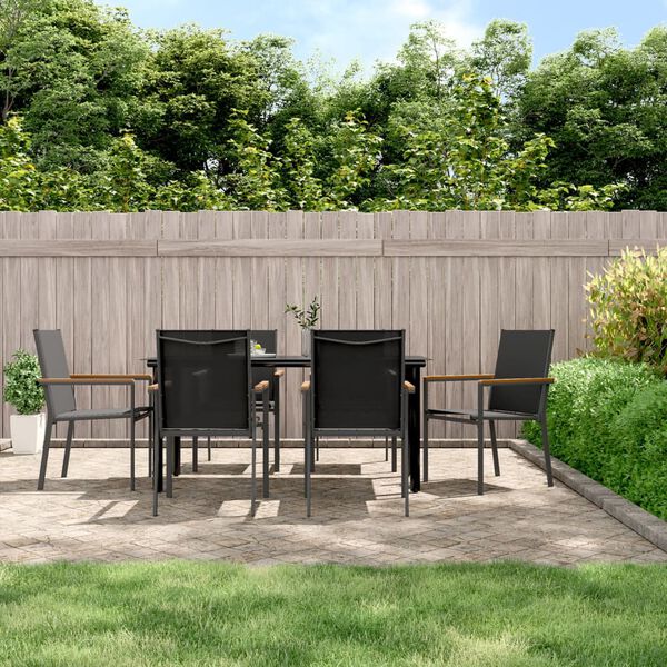 vidaXL 7 Piece Garden Dining Set Black Textilene and Steel