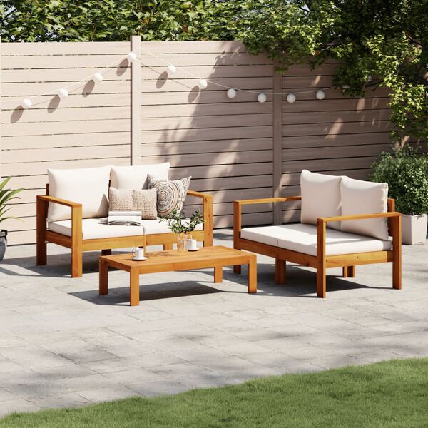 vidaXL 3 Piece Garden Sofa Set with Cushions Solid Wood Acacia