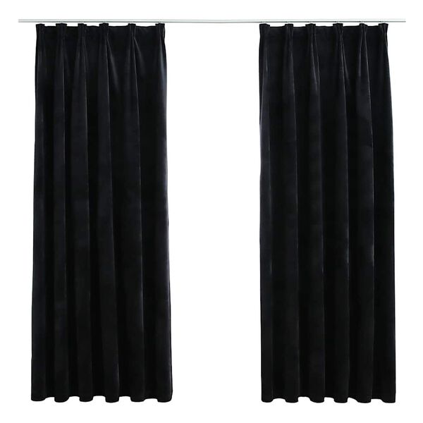 vidaXL Blackout Curtains 2 pcs with Hooks Velvet Black 140x175 cm
