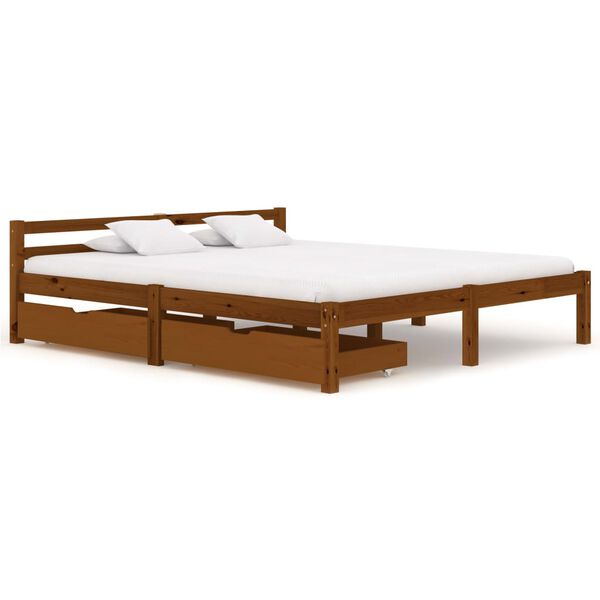 vidaXL Bed Frame without Mattress Honey Brown Solid Wood 160x200 cm (283212+321987)