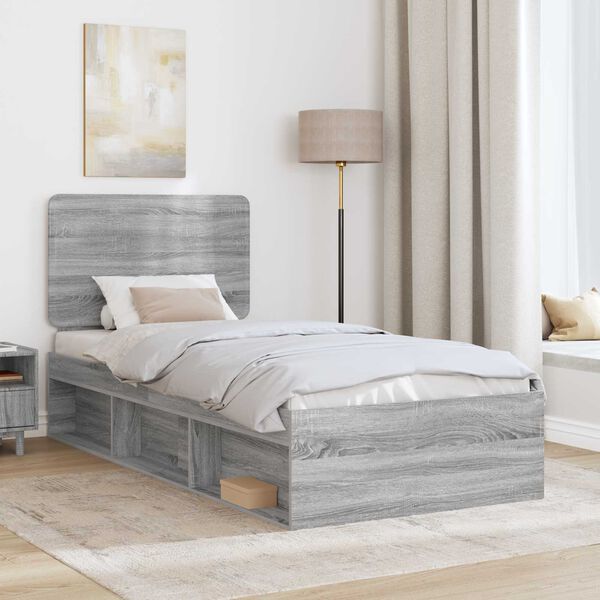 vidaXL Bed Frame Grey Sonoma 100 x 200 cm Solid Pine Wood
