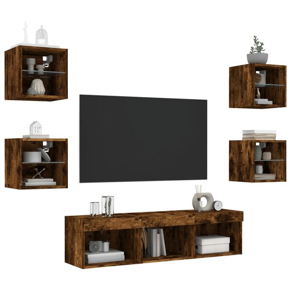 vidaXL 7 Piece TV Wall Units with LED Smoked Oak Engineered Wood