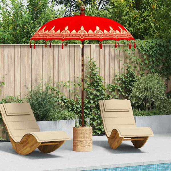vidaXL Balinese Parasol Red (180-190) x 260 cm Cotton and Wood