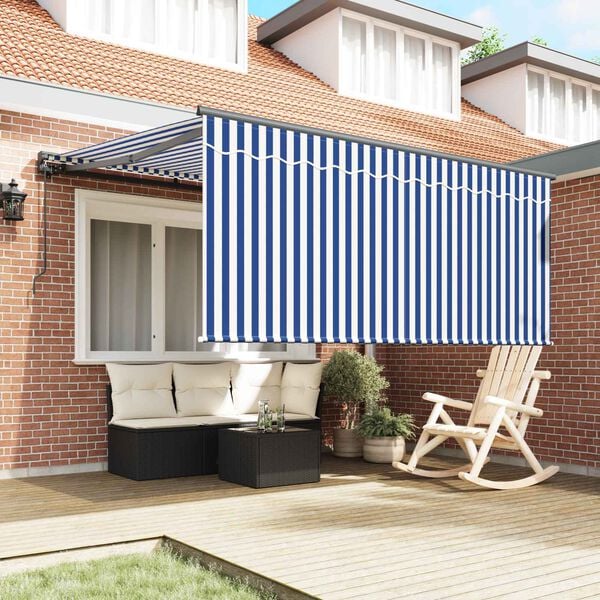 vidaXL Retractable Awning Manual Blue and White 300 x 250 cm