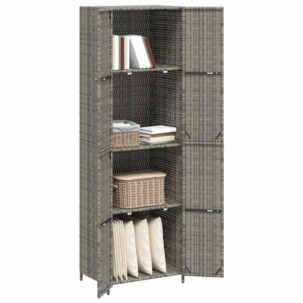 vidaXL Garden Storage Cabinet Grey 59x40x180 cm Poly Rattan