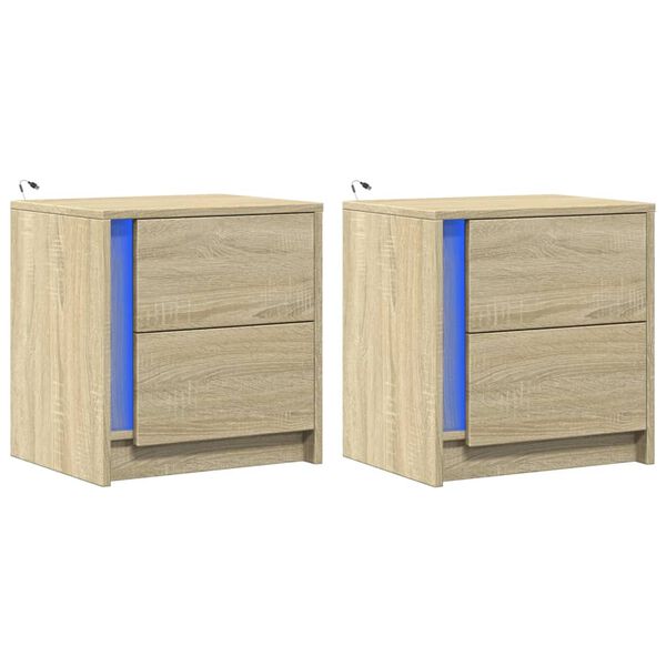 vidaXL Bedside Cabinets with LED Lights 2 pcs Sonoma Oak Engineered Wood