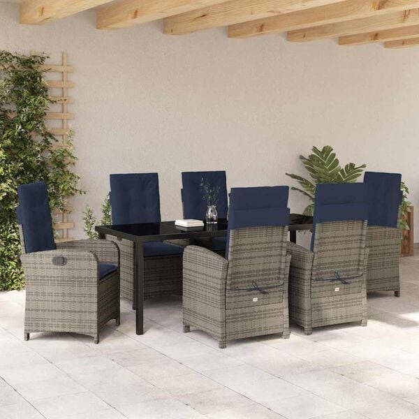 vidaXL Garden Dining Set with Cushion 7 pcs Grey Poly Rattan