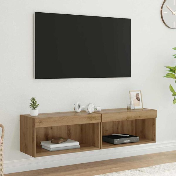 vidaXL TV Cabinet Set with LED Artisan Oak Engineered Wood