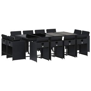 vidaXL Garden Dining Set | Black | PE rattan | Large | Foldable
