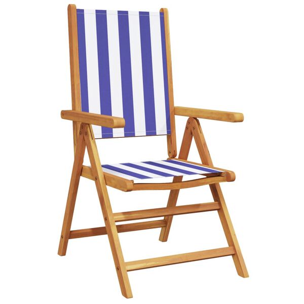 vidaXL Reclining Garden Chairs 4 pcs Blue and White Fabric and Solid Wood