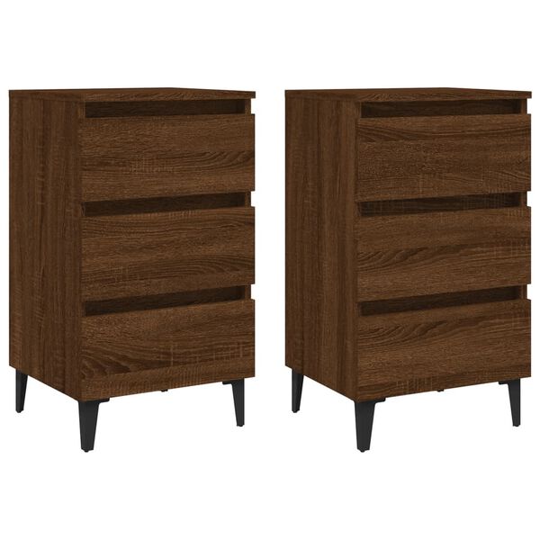 vidaXL Bed Cabinets with Metal Legs 2 pcs Brown Oak 40x35x69 cm