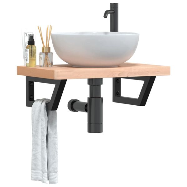 vidaXL Basin Shelf Wall Mounted Steel and Solid Wood Beech