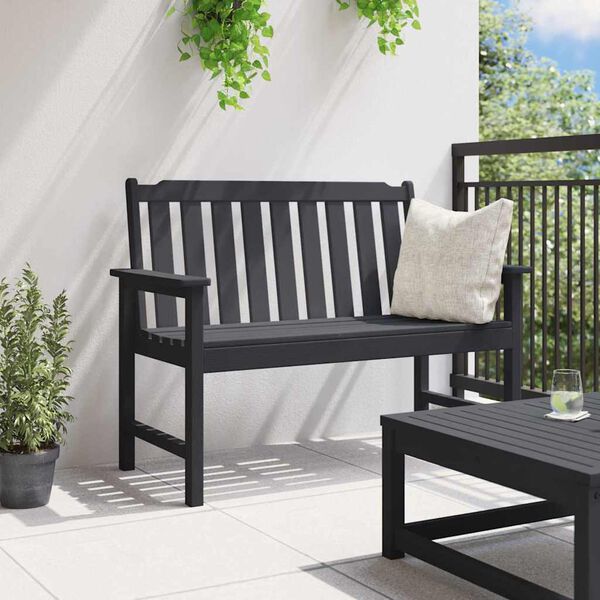 vidaXL Garden Bench with Cushion Black 120 x 59 x 88cm HDPE