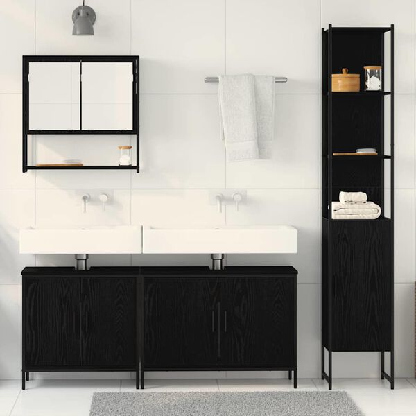 vidaXL Bathroom Furniture Set with Shelf 4 pcs Black Engineered wood