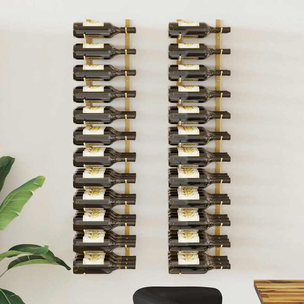 vidaXL Wall Mounted Wine Rack for 36 Bottles 2 pcs Gold Iron