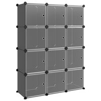 vidaXL Storage Cube Organiser with 12 Cubes and Doors Black PP