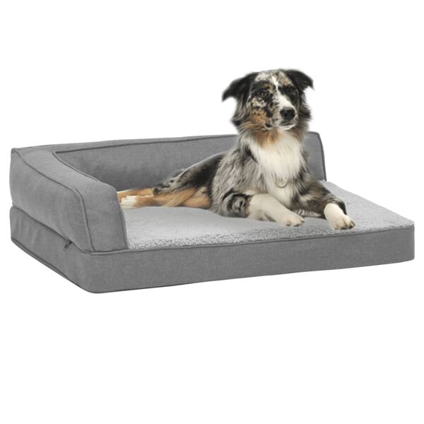 vidaXL Ergonomic Dog Bed Mattress 60x42 cm Linen Look Fleece Grey