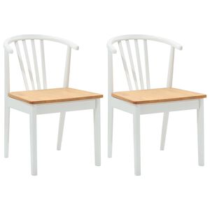 vidaXL Dining Chair 2 pcs White and natural Solid Rubberwood