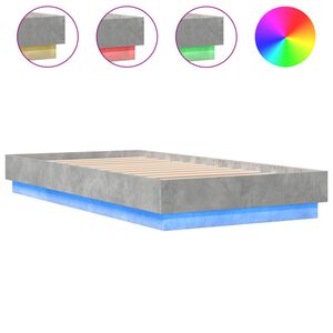vidaXL Bed Frame without Mattress with LED Lights Concrete Grey 75x190 cm Small Single