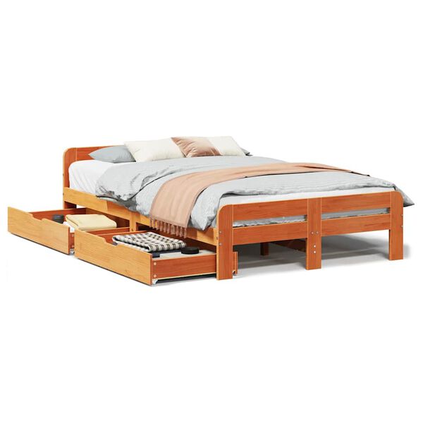 vidaXL Bed frame without Mattress Wax Brown 135x190 cm Double Solid Wood Pine