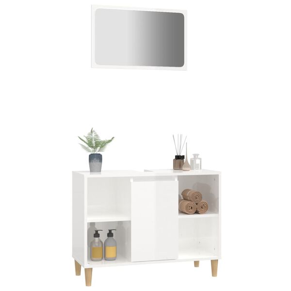 vidaXL 2 Piece Bathroom Furniture Set High Gloss White Engineered Wood