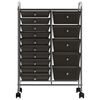 vidaXL XXL 15-Drawer Mobile Storage Trolley Black Plastic