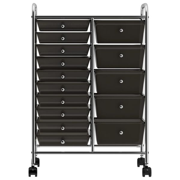 vidaXL XXL 15-Drawer Mobile Storage Trolley Black Plastic