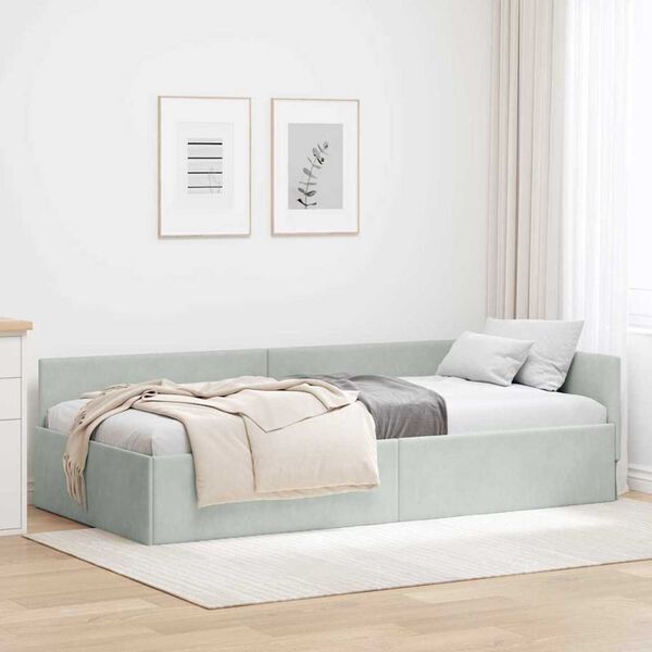vidaXL Corner Bed Frame Light Grey 80 cm x 200 cm Velvet
