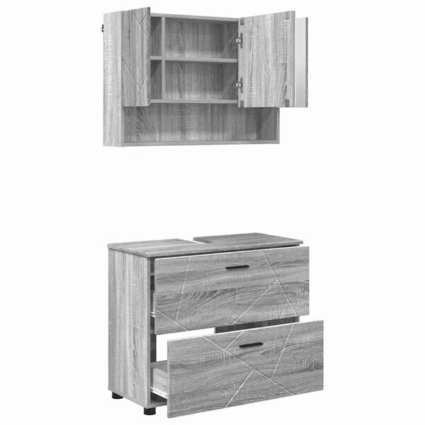 vidaXL Bathroom Furniture Set with Drawer with Shelf 2 pcs Grey Sonoma