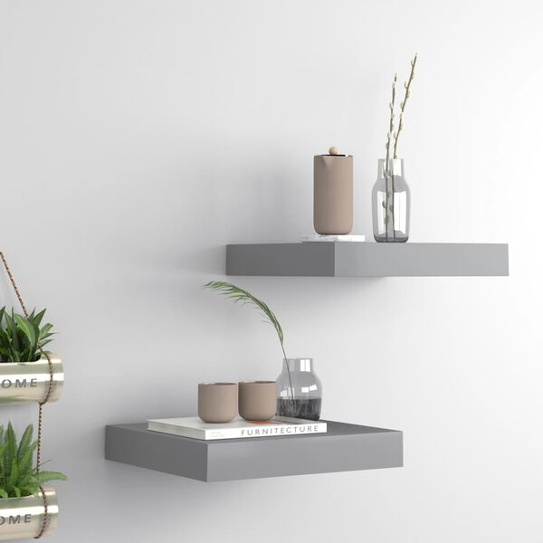 vidaXL Floating Wall Shelves 2 pcs Grey 23x23.5x3.8 cm MDF