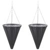 vidaXL Hanging Flower Baskets 2 pcs Poly Rattan Black