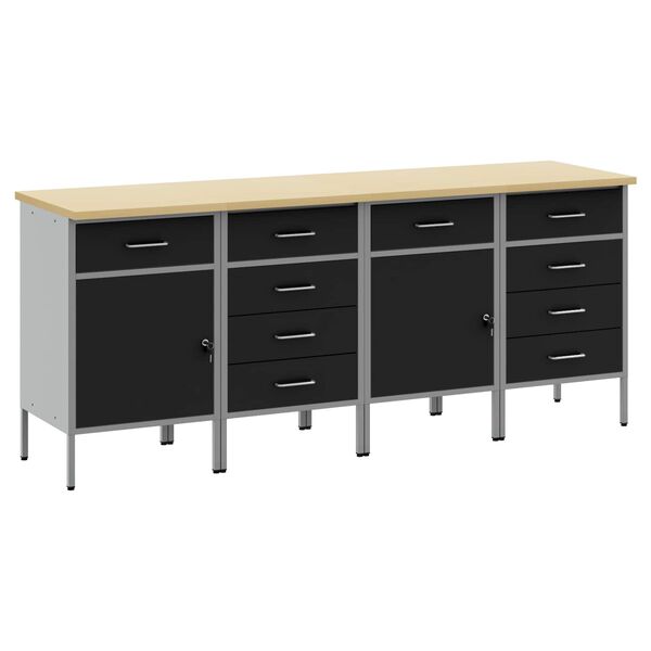 vidaXL Work Cabinet with Drawer 4 pcs Black and Grey 200 x 55 x 85 cm