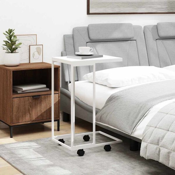 vidaXL Side Table with Wheels White 40x30x63.5 cm Engineered Wood