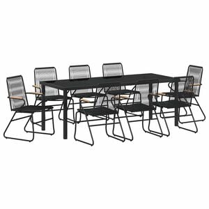 vidaXL Garden Dining Set 9 pcs Black Powder-Coated Steel