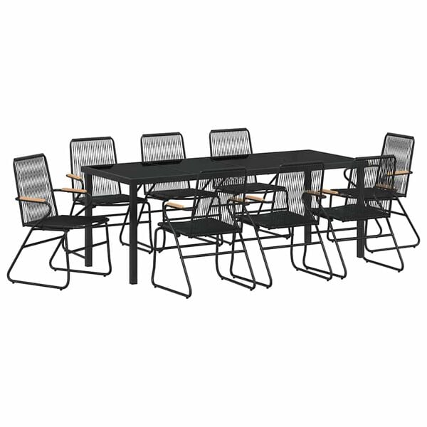 vidaXL Garden Dining Set 9 pcs Black Powder-Coated Steel