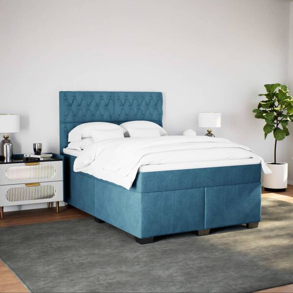 vidaXL Box Spring Bed with Mattress Blue 140x190 cm Velvet