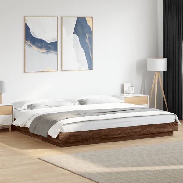 vidaXL Bed Frame with LED Lights without Mattress Brown Oak 200x200cm