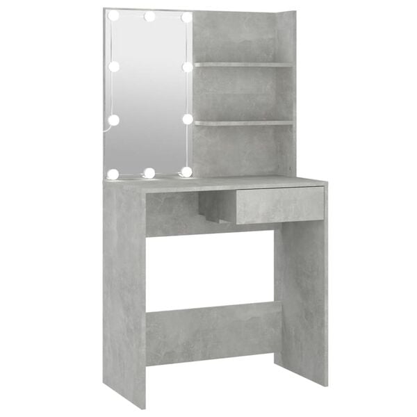 vidaXL Dressing Table with LED Concrete Grey 74.5x40x141 cm