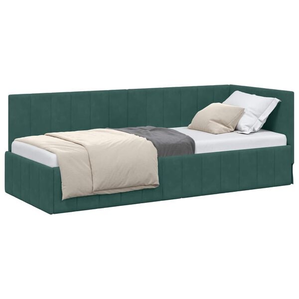 vidaXL Corner Bed Frame Dark Green 80 cm x 200 cm Velvet