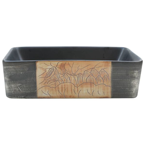 vidaXL Countertop Basin Black and Brown Rectangular 46x35.5x13 cm Ceramic