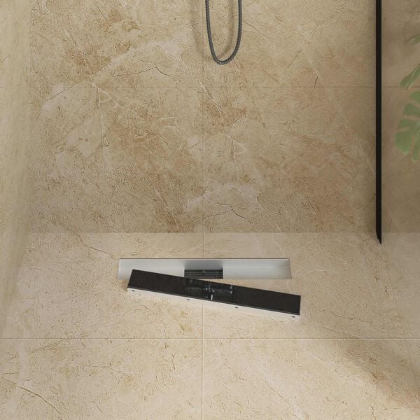 vidaXL Shower Drain with Glass Cover Black 50 cm Stainless Steel 304