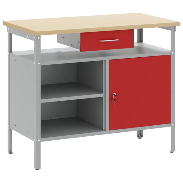vidaXL Work Bench with Drawer with Shelf Red and Grey 100 x 55 x 85 cm